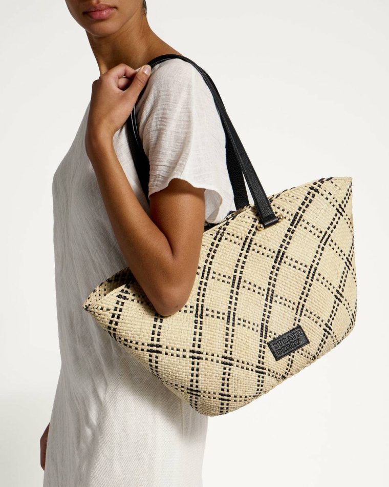 Strathberry Natural Iraca Palm/Black Women Medium Palm Basket Shoulder Bags - Image 2