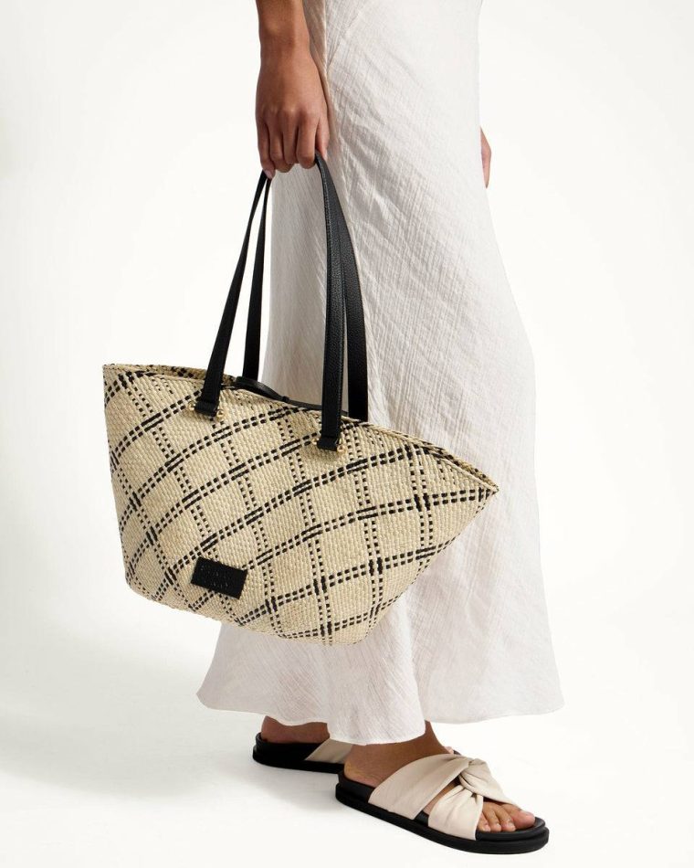 Strathberry Natural Iraca Palm/Black Women Medium Palm Basket Shoulder Bags - Image 3
