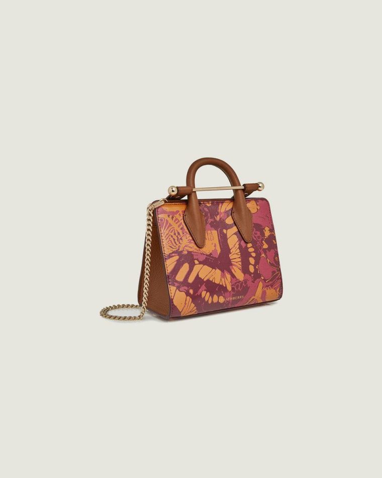 Strathberry Totes & Top Handle Bags Women Nano Tote Raspberry/Chestnut Butterfly Print - Image 2