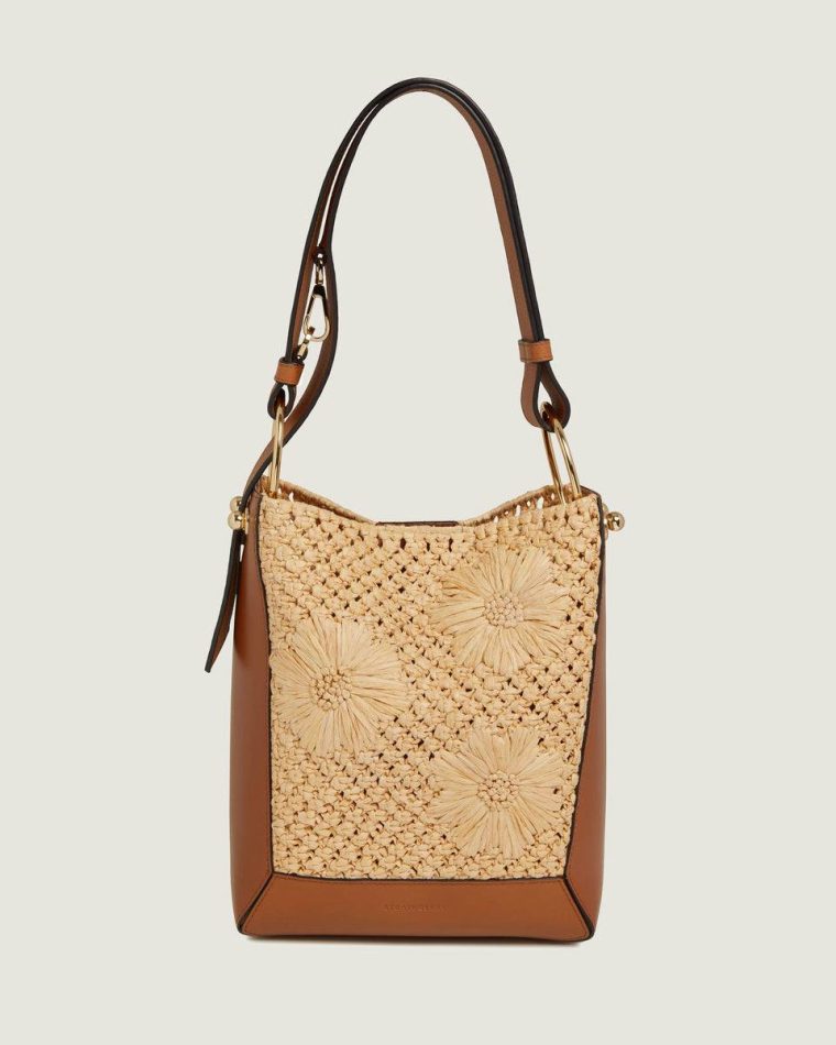 Strathberry Women Shoulder Bags Lana Midi Bucket Bag Floral Paper Raffia/Tan - Image 3