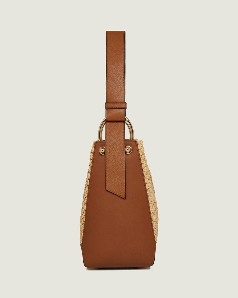 Strathberry Women Shoulder Bags Lana Midi Bucket Bag Floral Paper Raffia/Tan - Image 4