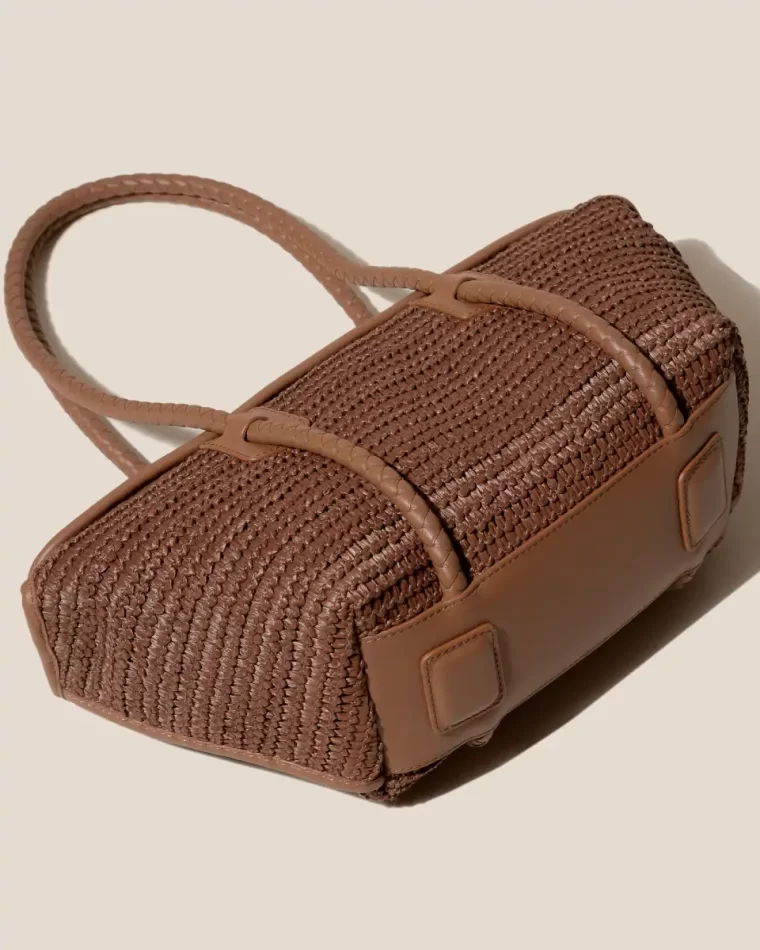 Tan Shoulder Bags Forna Raffia - Leather Framed Shoulder Bag Hereu Women - Image 3