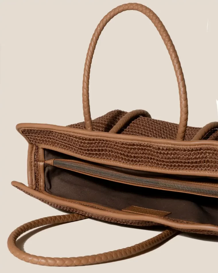 Tan Shoulder Bags Forna Raffia - Leather Framed Shoulder Bag Hereu Women - Image 4