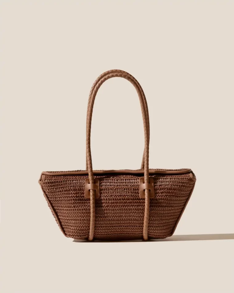 Tan Shoulder Bags Forna Raffia - Leather Framed Shoulder Bag Hereu Women