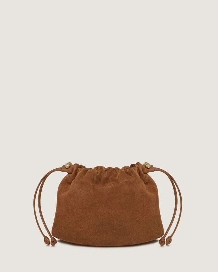 Tan Suede Small & Mini Bags Strathberry Charlotte Drawstring Women - Image 3