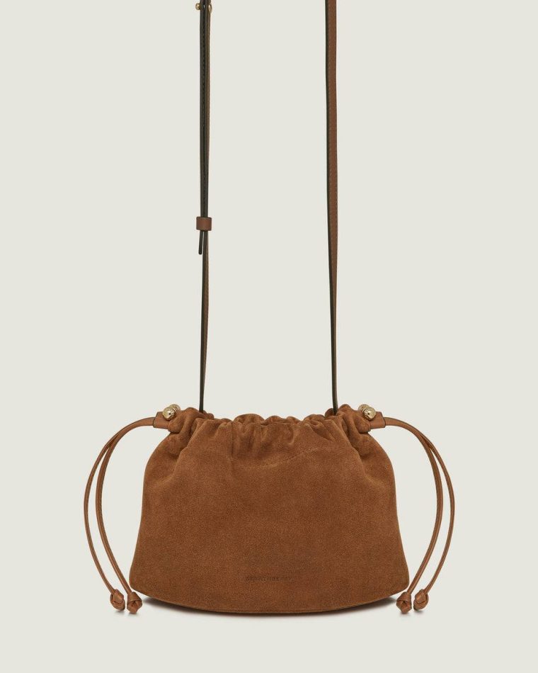Tan Suede Small & Mini Bags Strathberry Charlotte Drawstring Women - Image 4