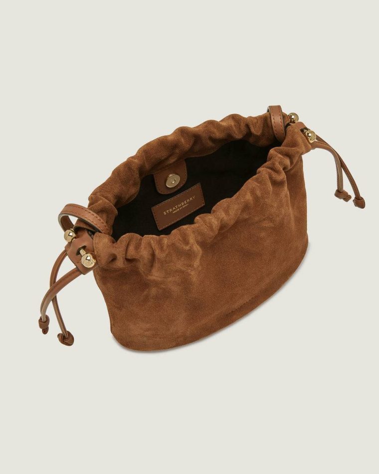 Tan Suede Small & Mini Bags Strathberry Charlotte Drawstring Women - Image 5