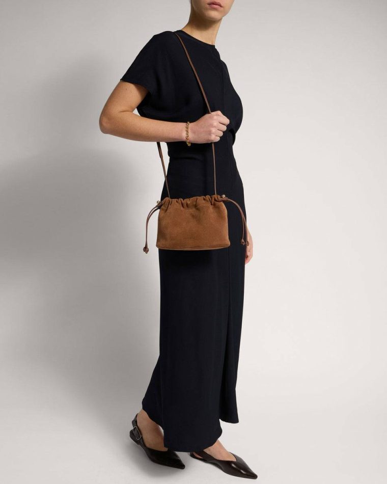 Tan Suede Small & Mini Bags Strathberry Charlotte Drawstring Women