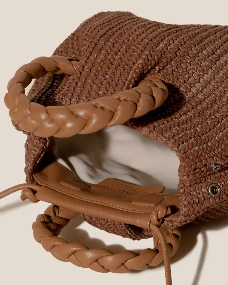 Tan Women Bombon M Raffia - Plaited-Handle Raffia Crossbody Bag Crossbody Bags Hereu - Image 3