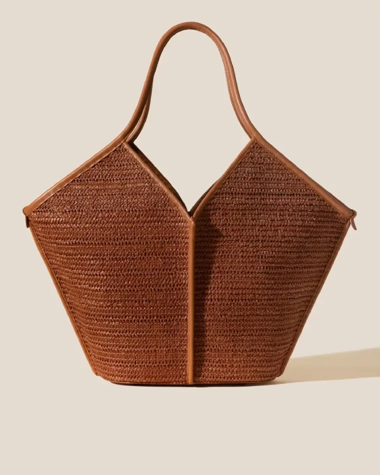 Tan Women Hereu Shoulder Bags Calella Raffia - Leather-Trimmed Tote Bag - Image 2
