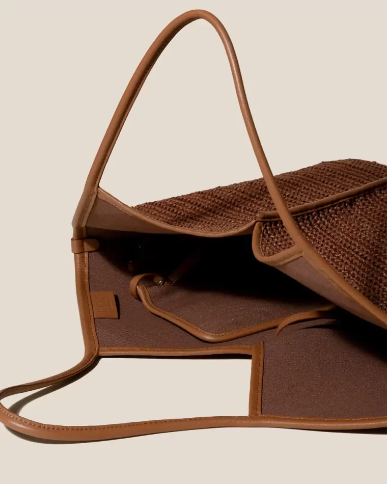 Tan Women Hereu Shoulder Bags Calella Raffia - Leather-Trimmed Tote Bag - Image 4