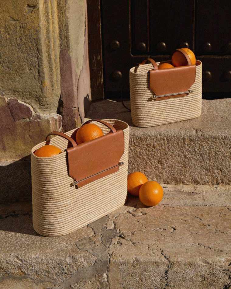 The Strathberry Basket (Medium) Raffia/Leather Tan Shoulder Bags Women