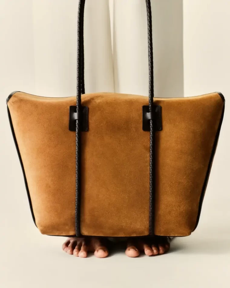 Tote Bags Women Tan Dark Brown Forna Tote Suede - Leather Framed Shoulder Bag Hereu - Image 2