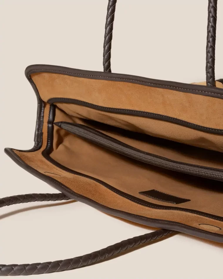 Tote Bags Women Tan Dark Brown Forna Tote Suede - Leather Framed Shoulder Bag Hereu - Image 3