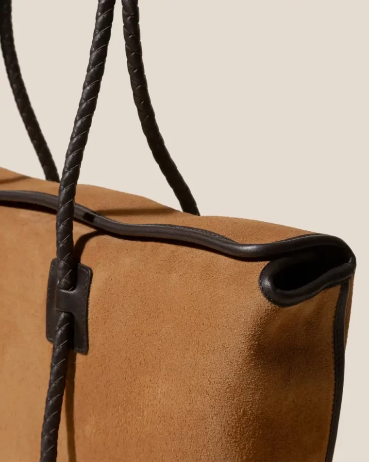 Tote Bags Women Tan Dark Brown Forna Tote Suede - Leather Framed Shoulder Bag Hereu - Image 4