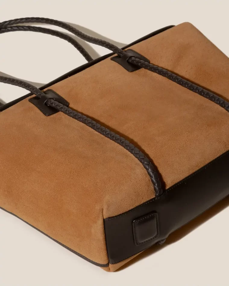 Tote Bags Women Tan Dark Brown Forna Tote Suede - Leather Framed Shoulder Bag Hereu - Image 5