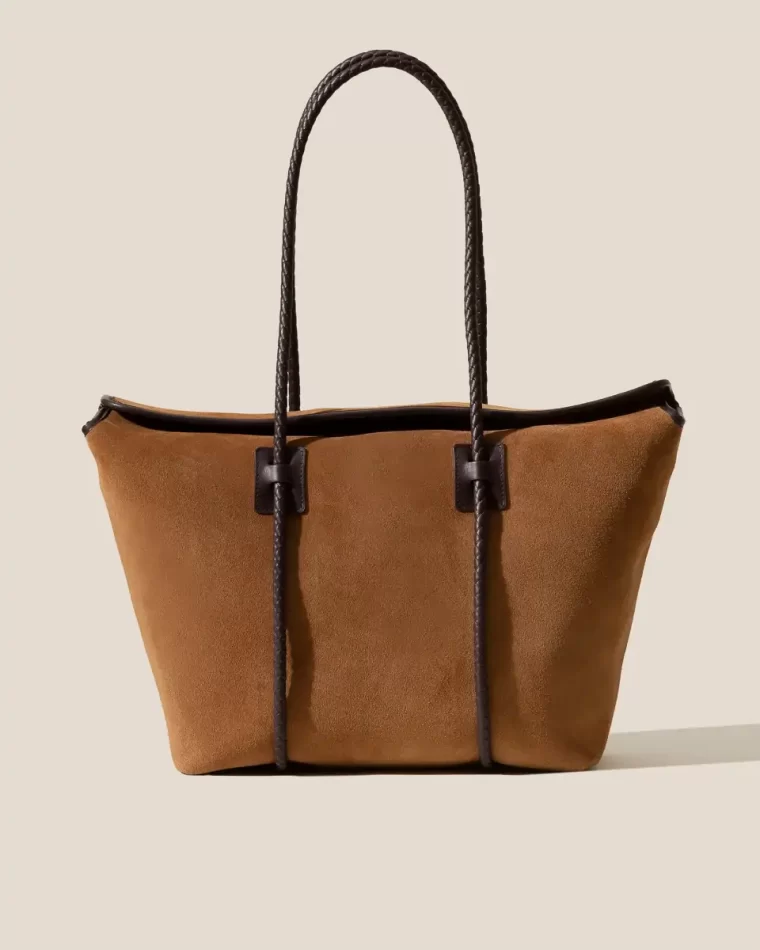 Tote Bags Women Tan Dark Brown Forna Tote Suede - Leather Framed Shoulder Bag Hereu