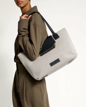 Travel Tote Strathberry Black/Cream Canvas Travel Bags Women