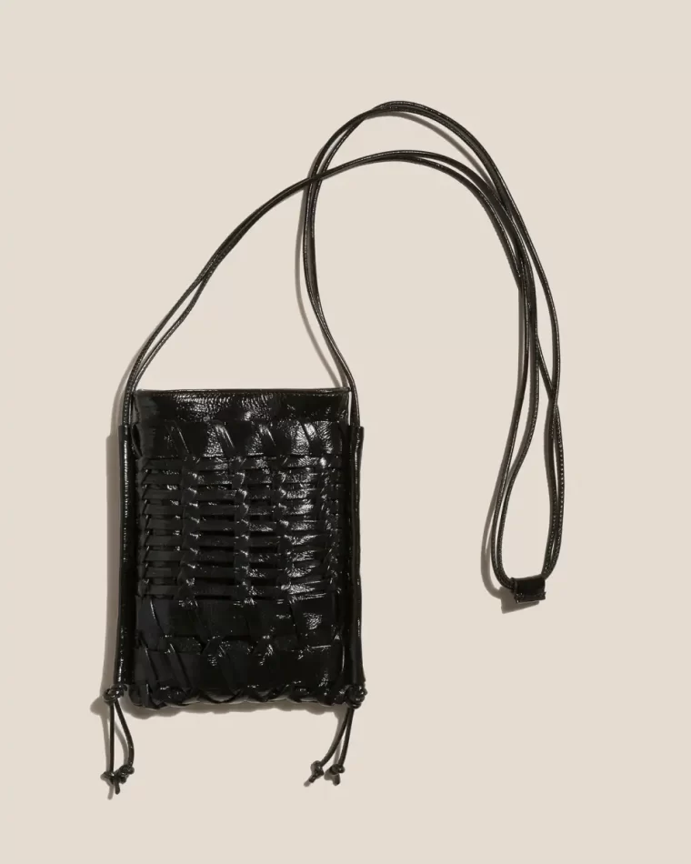 Trena Mini Crinkled Glossy - Flat Square Crossbody Bag Black Hereu Crossbody Bags Women