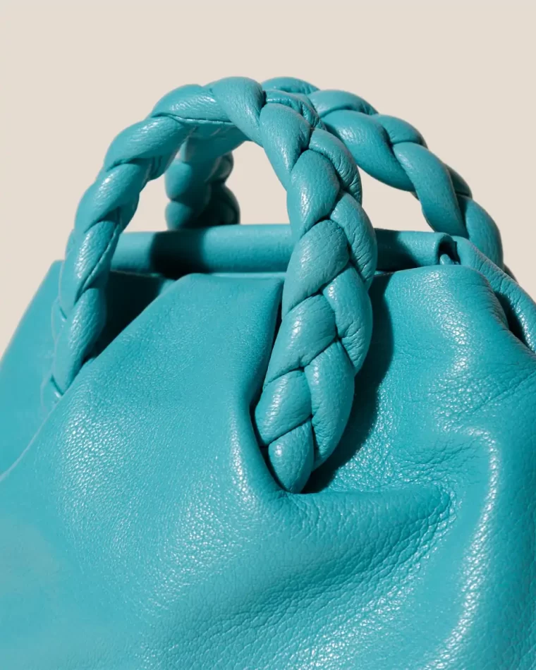 Turquoise Women Crossbody Bags Hereu Bombon Supple Shiny - Plaited-Handle Leather Crossbody Bag - Image 2