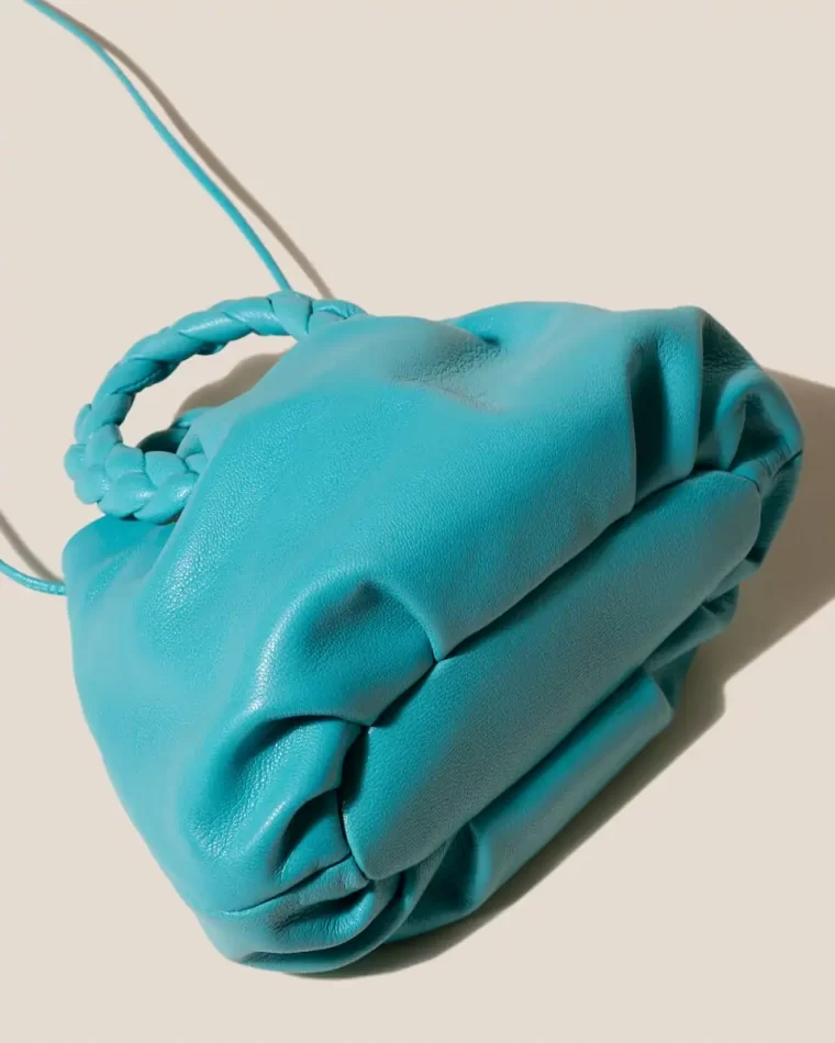 Turquoise Women Crossbody Bags Hereu Bombon Supple Shiny - Plaited-Handle Leather Crossbody Bag - Image 3
