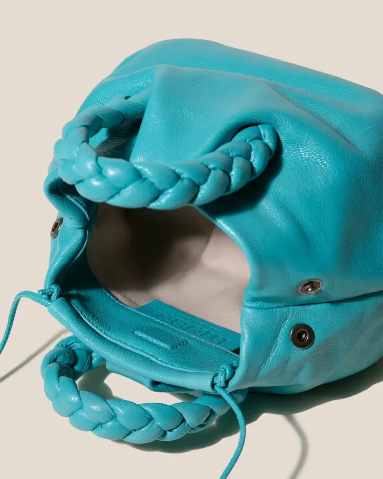 Turquoise Women Crossbody Bags Hereu Bombon Supple Shiny - Plaited-Handle Leather Crossbody Bag - Image 4