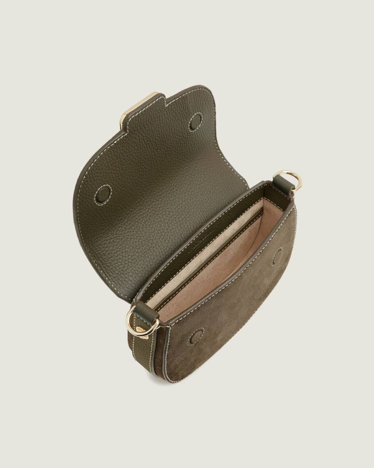 Women Bay Mini Shoulder Bags Khaki Suede Strathberry - Image 5