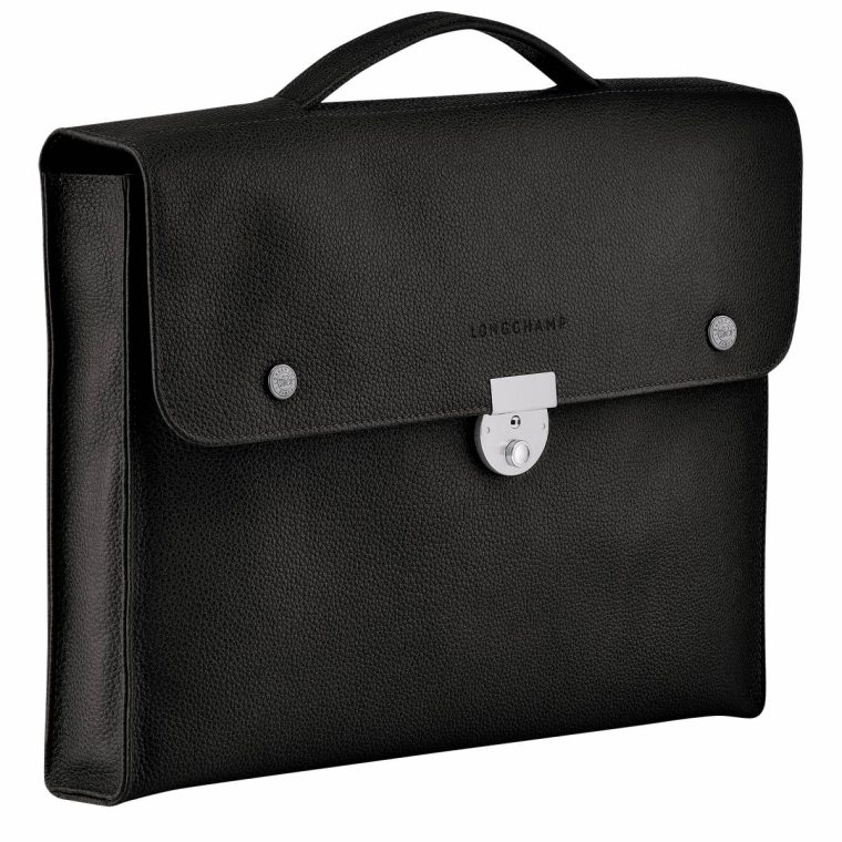 Women Black Leather Bags Longchamp Le Foulonné S Briefcase Black - Leather - Image 3