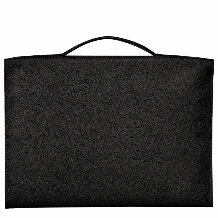 Women Black Leather Bags Longchamp Le Foulonné S Briefcase Black - Leather - Image 4
