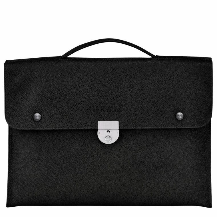 Women Black Leather Bags Longchamp Le Foulonné S Briefcase Black - Leather