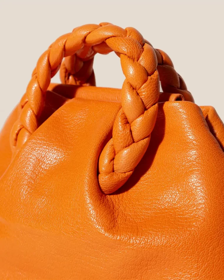 Women Bombon Supple Shiny - Plaited-Handle Leather Crossbody Bag Orange Crossbody Bags Hereu - Image 2