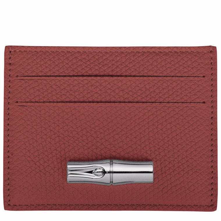 Women Chestnut Longchamp Cardholders & Coin Purses Le Roseau Card Holder Chestnut - Leather
