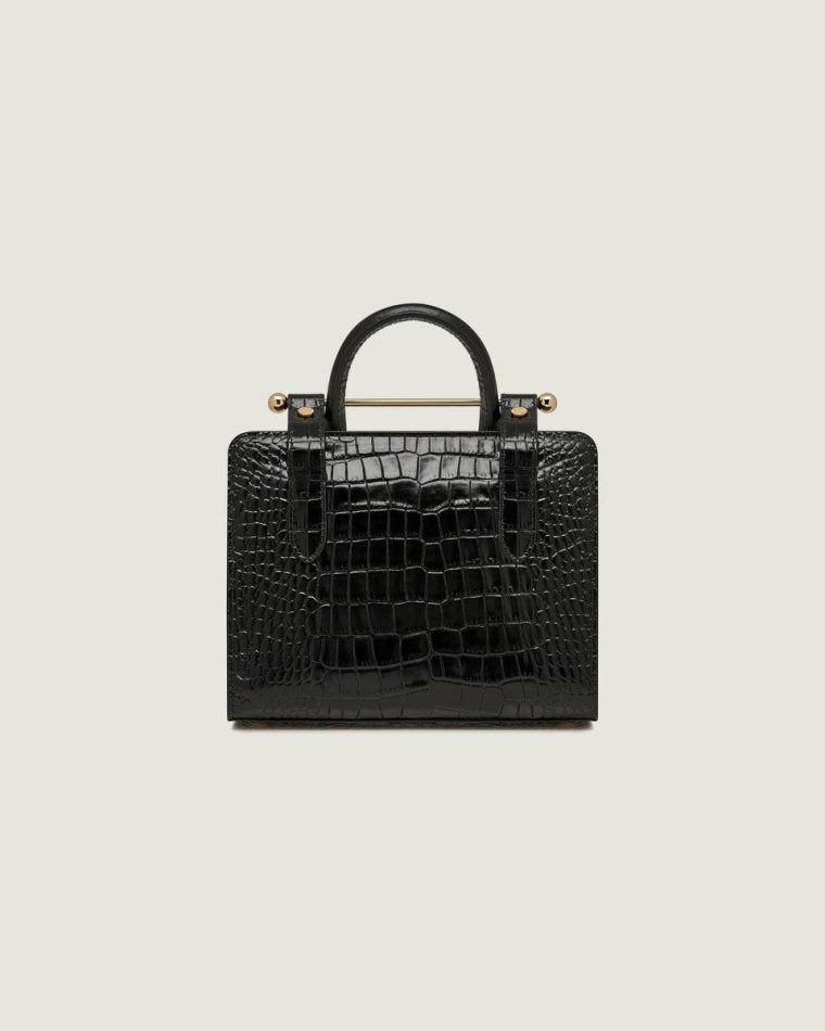 Women Croc-Embossed Leather Black Strathberry Mini Tote Embossed Edit Bags - Image 4
