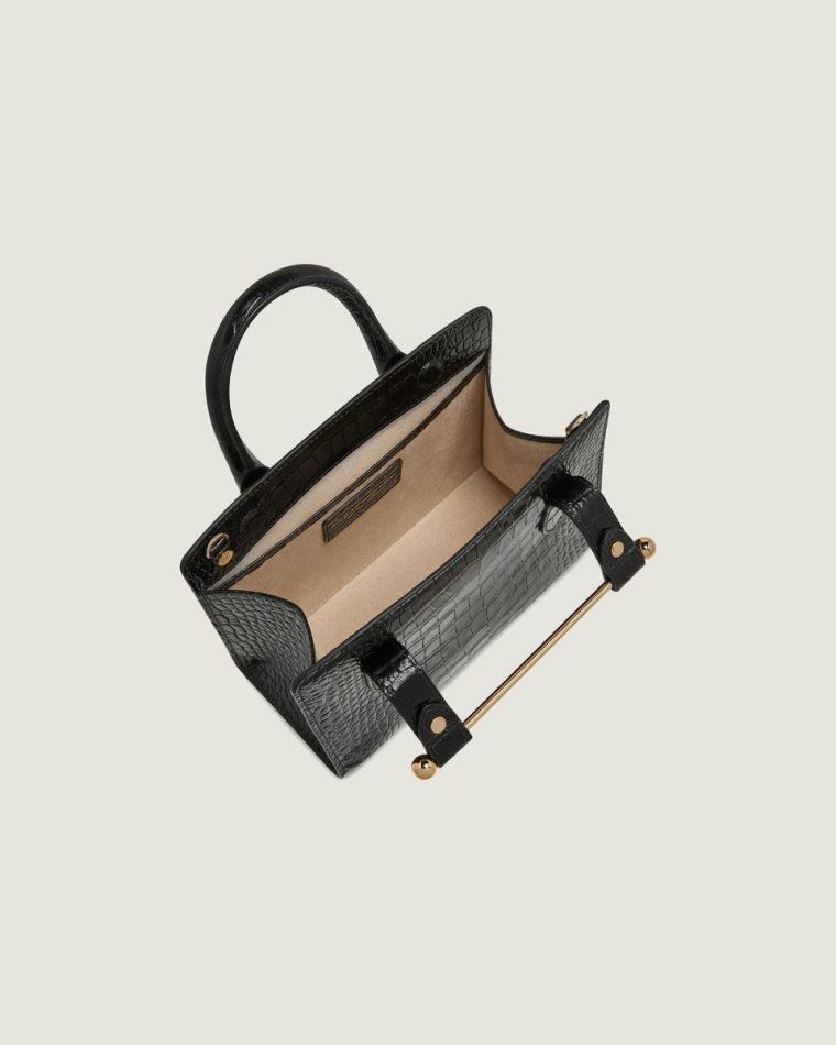 Women Croc-Embossed Leather Black Strathberry Mini Tote Embossed Edit Bags - Image 5