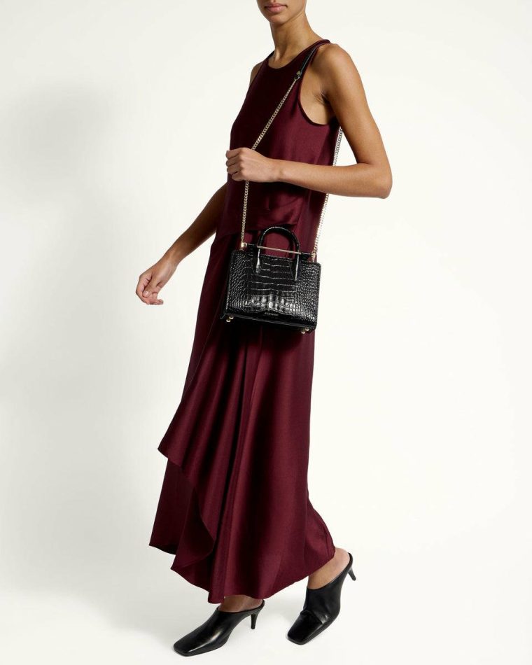 Women Croc-Embossed Leather Black Strathberry Mini Tote Embossed Edit Bags