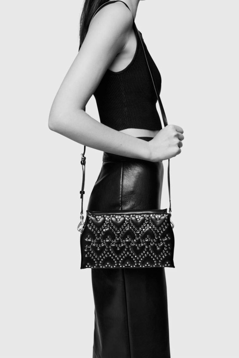 Women Crossbody Bag Heart Studded Crossbody Rebecca Minkoff Black - Image 4