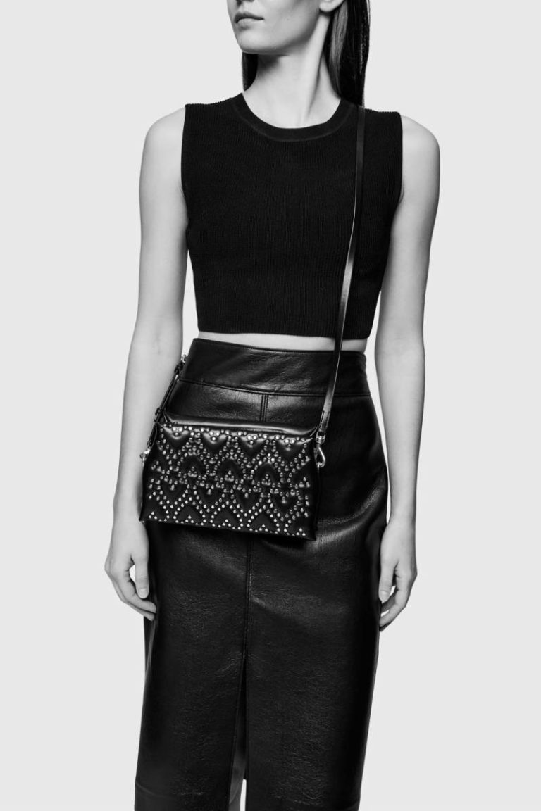 Women Crossbody Bag Heart Studded Crossbody Rebecca Minkoff Black - Image 5