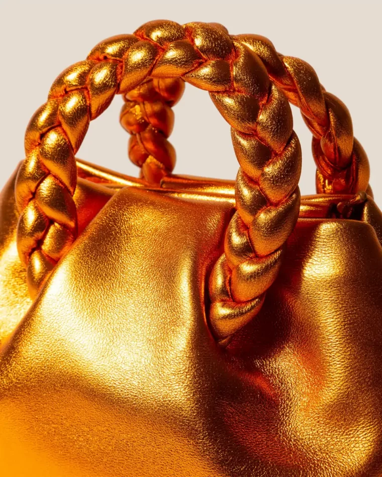 Women Crossbody Bags Metallic Orange Hereu Bombon Metallic - Small Plaited-Handle Leather Crossbody Bag - Image 2