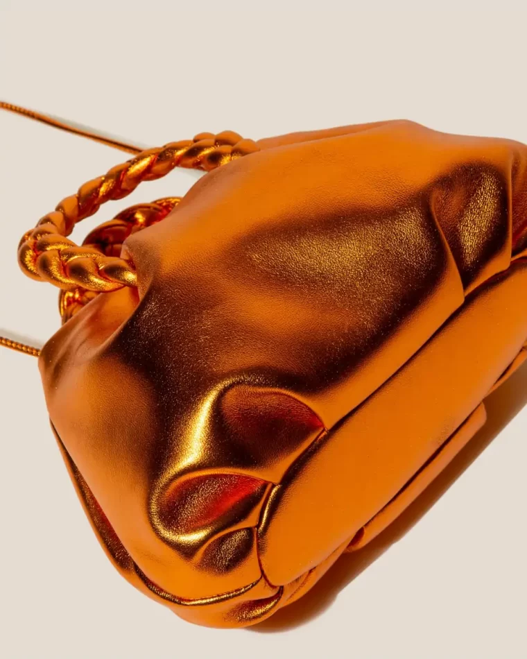 Women Crossbody Bags Metallic Orange Hereu Bombon Metallic - Small Plaited-Handle Leather Crossbody Bag - Image 4