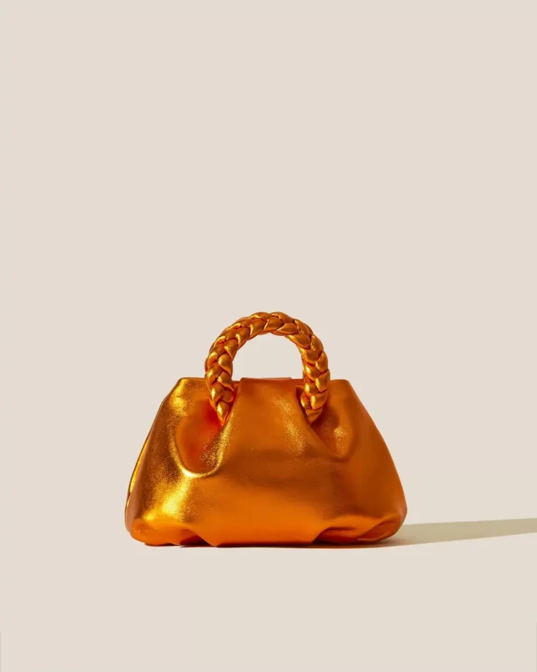 Women Crossbody Bags Metallic Orange Hereu Bombon Metallic - Small Plaited-Handle Leather Crossbody Bag