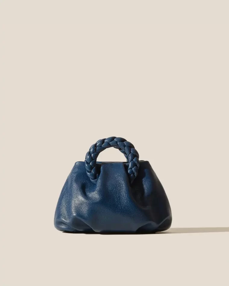 Women Dark Blue Crossbody Bags Bombon Supple Shiny - Plaited-Handle Leather Crossbody Bag Hereu