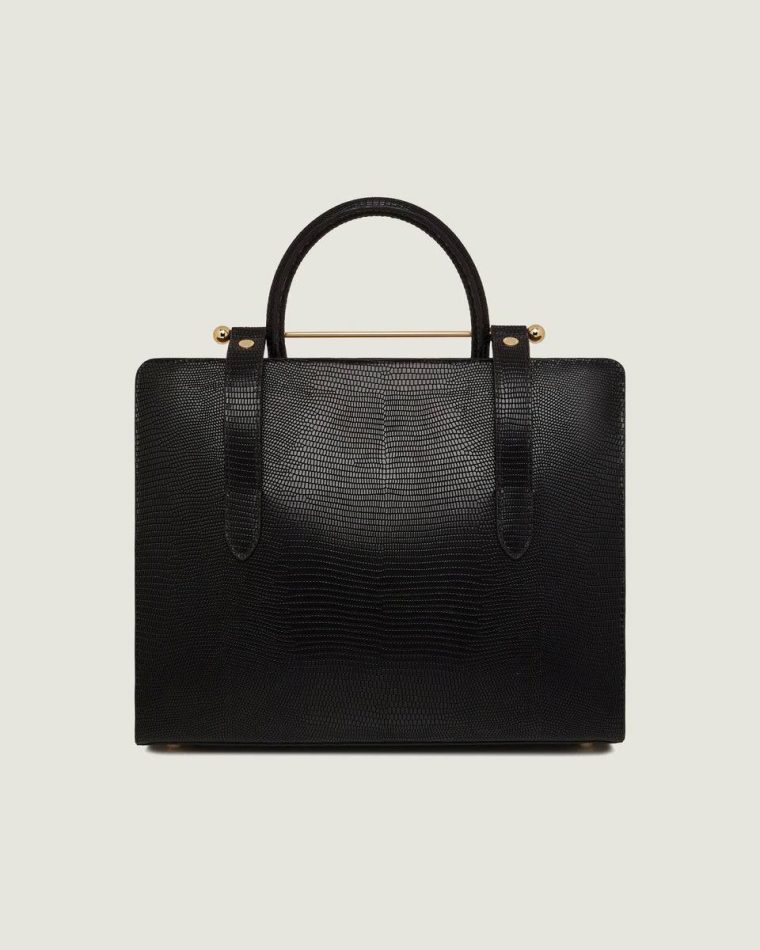 Women Embossed Edit Bags Strathberry Midi Tote Lizard-Embossed Leather Black - Image 4