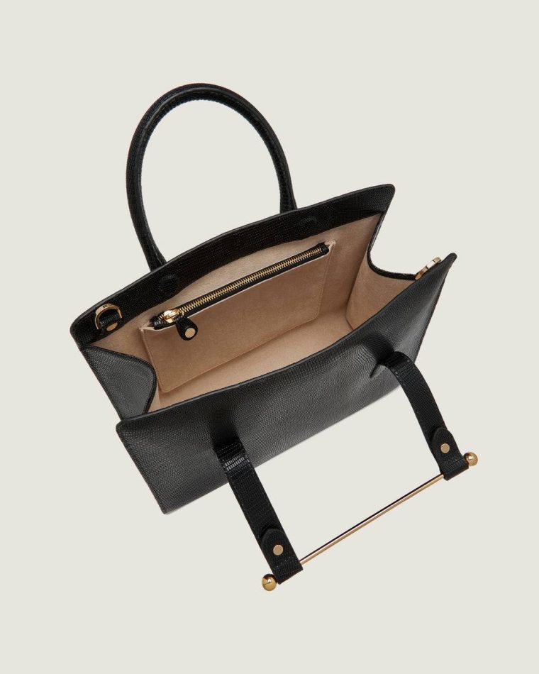 Women Embossed Edit Bags Strathberry Midi Tote Lizard-Embossed Leather Black - Image 5