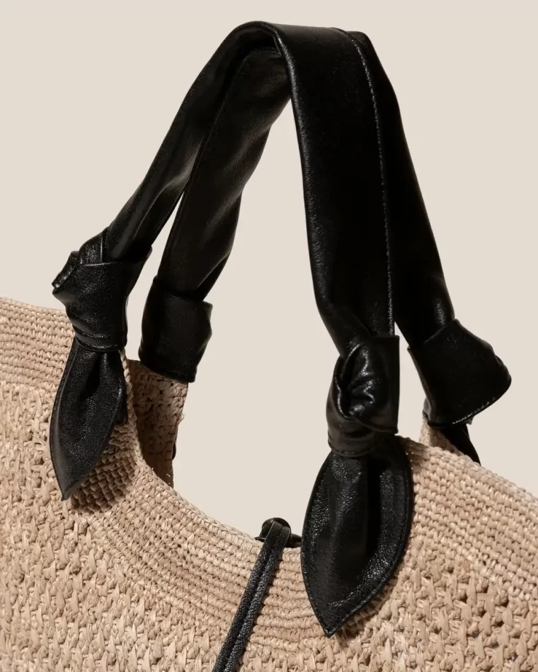 Women Fonol - Raffia Macrame Basket Natural/Black Hereu Tote Bags - Image 2