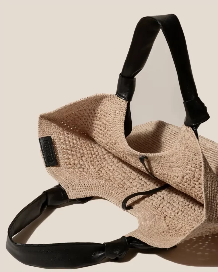 Women Fonol - Raffia Macrame Basket Natural/Black Hereu Tote Bags - Image 3