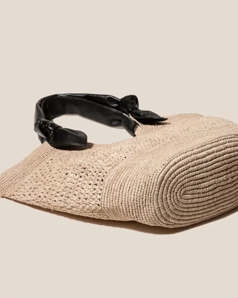 Women Fonol - Raffia Macrame Basket Natural/Black Hereu Tote Bags - Image 4