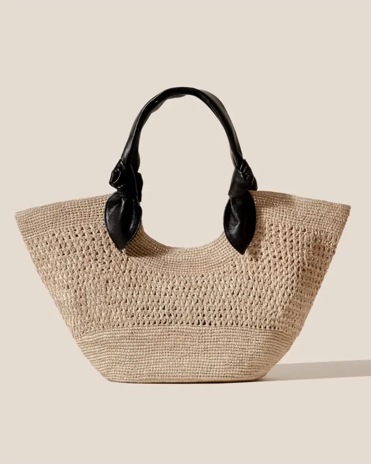 Women Fonol - Raffia Macrame Basket Natural/Black Hereu Tote Bags