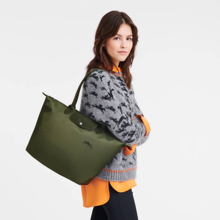 Women Forest Longchamp Le Pliage Green L Tote Bag Forest - Recycled Canvas Shoulder Bags