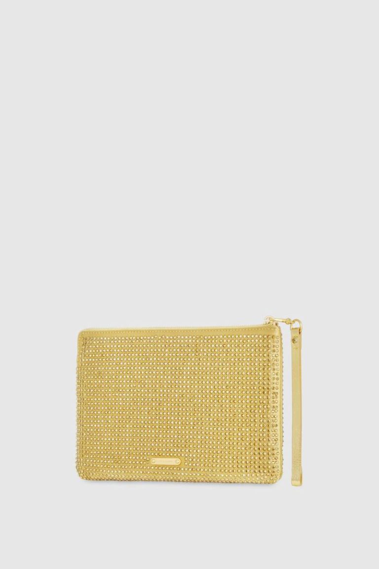 Women Gold Crystal Studded Wristlet Wallet Rebecca Minkoff - Image 2