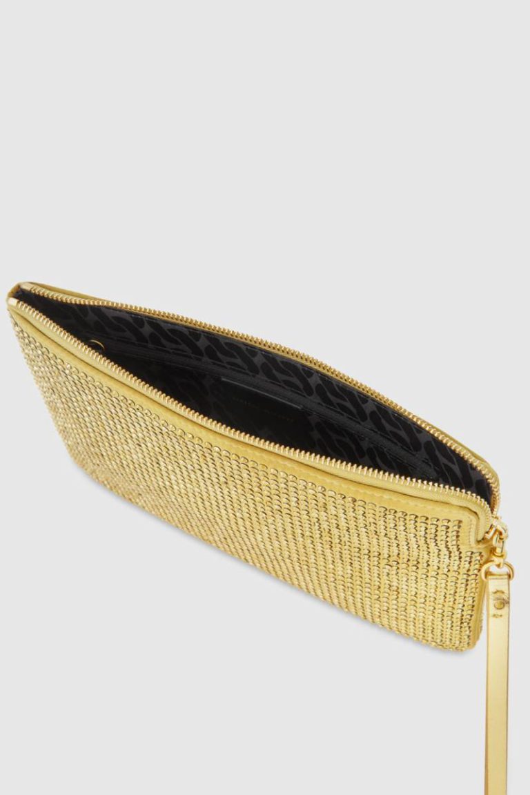 Women Gold Crystal Studded Wristlet Wallet Rebecca Minkoff - Image 3